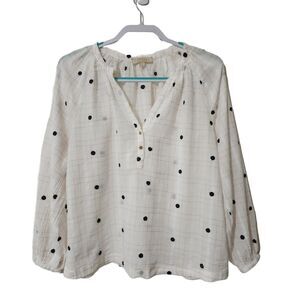 Farmers Market Womens Embroidered Popover Blouse Top White Semi-Sheer Boho Sz M